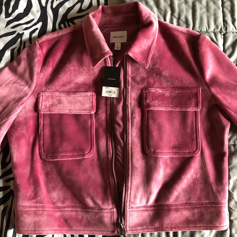 Nine West pink velvet cropped jacket